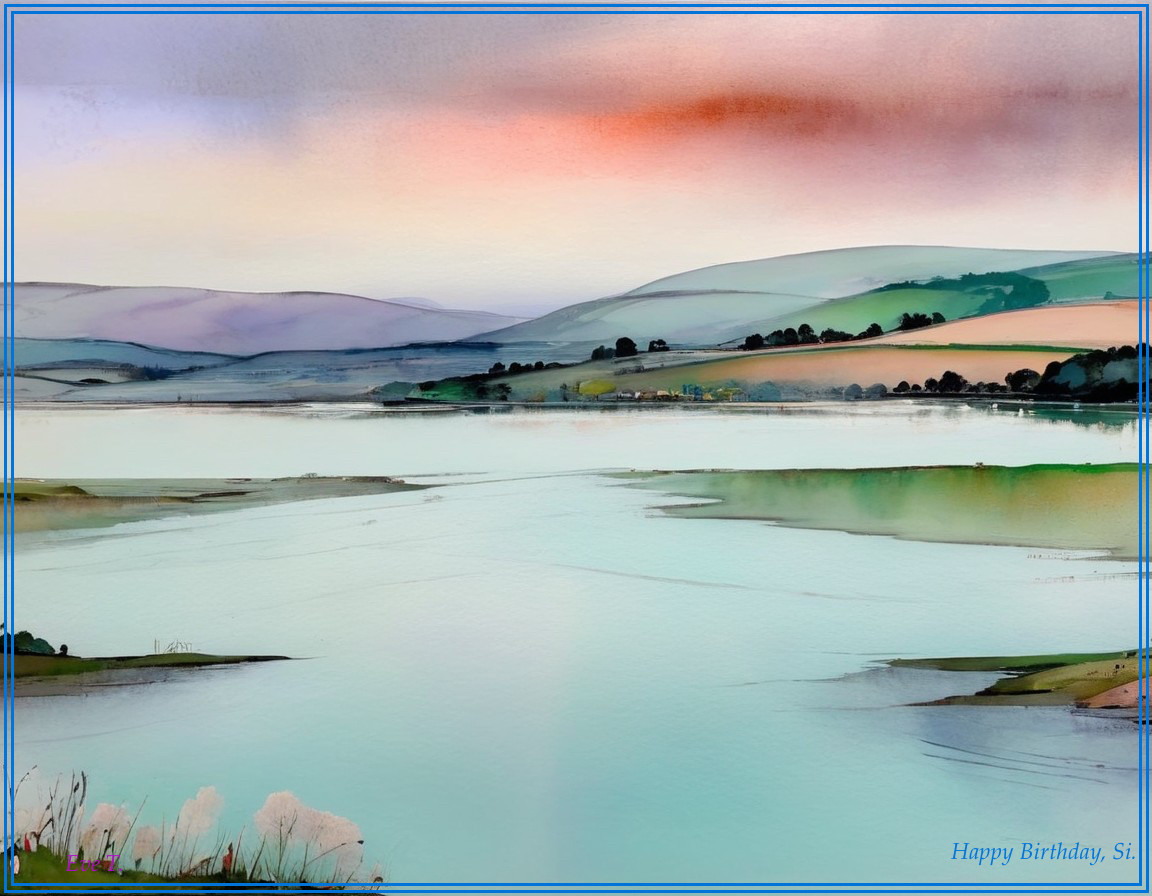 Serene Landscape with Calm River and Pastel Sky