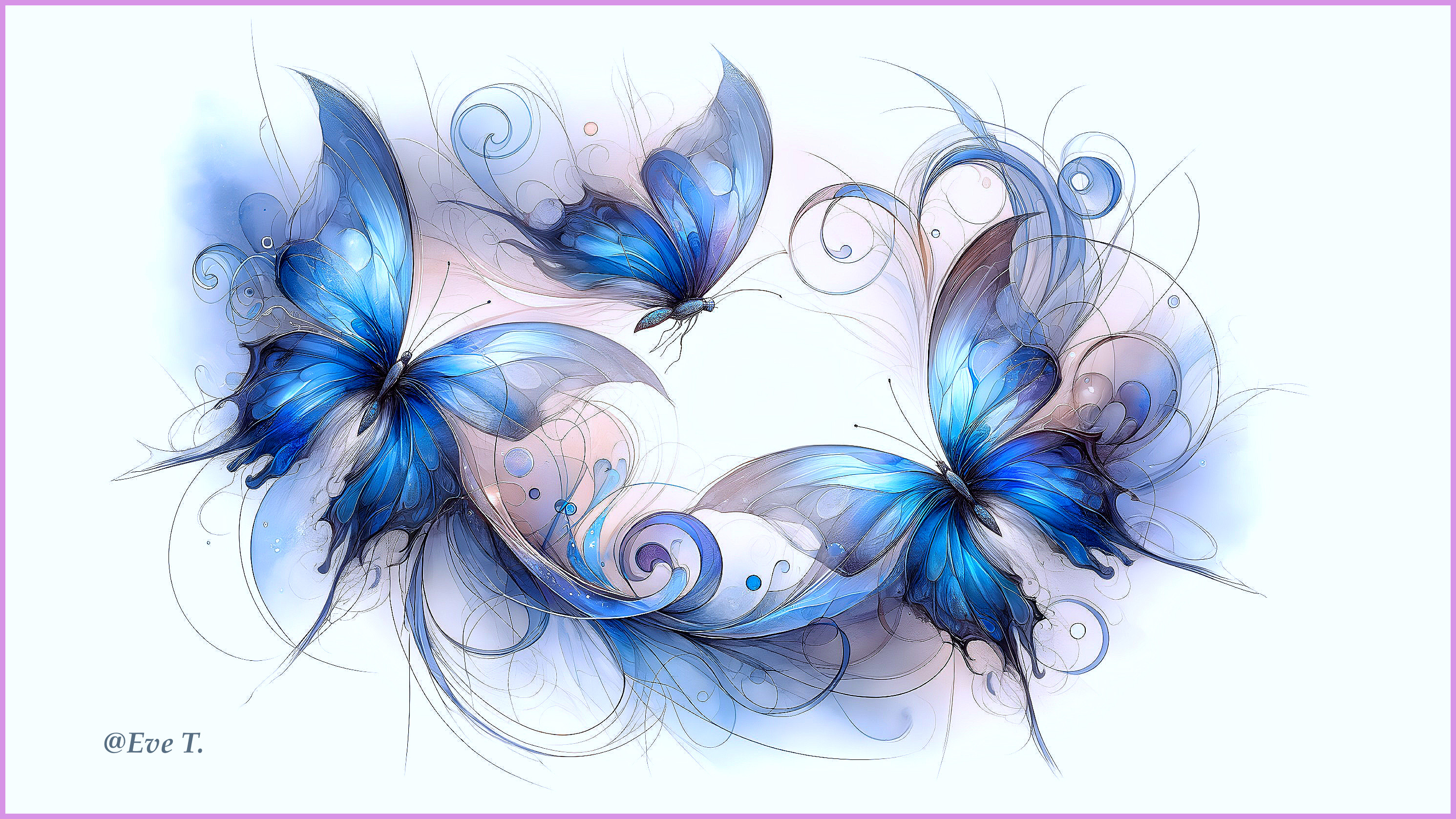 Vibrant Illustration of Three Blue Butterflies in Nature