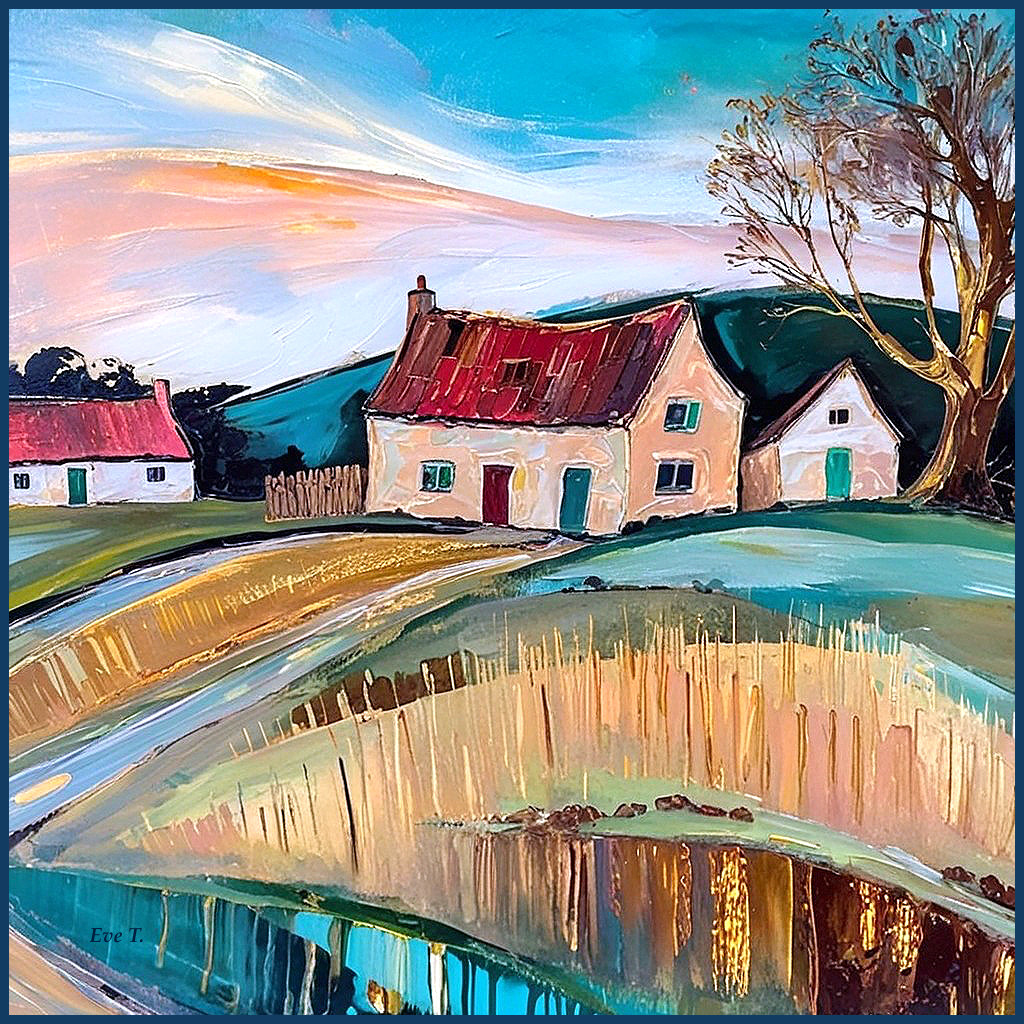 Impressionistic Landscape of Rustic Countryside Scene