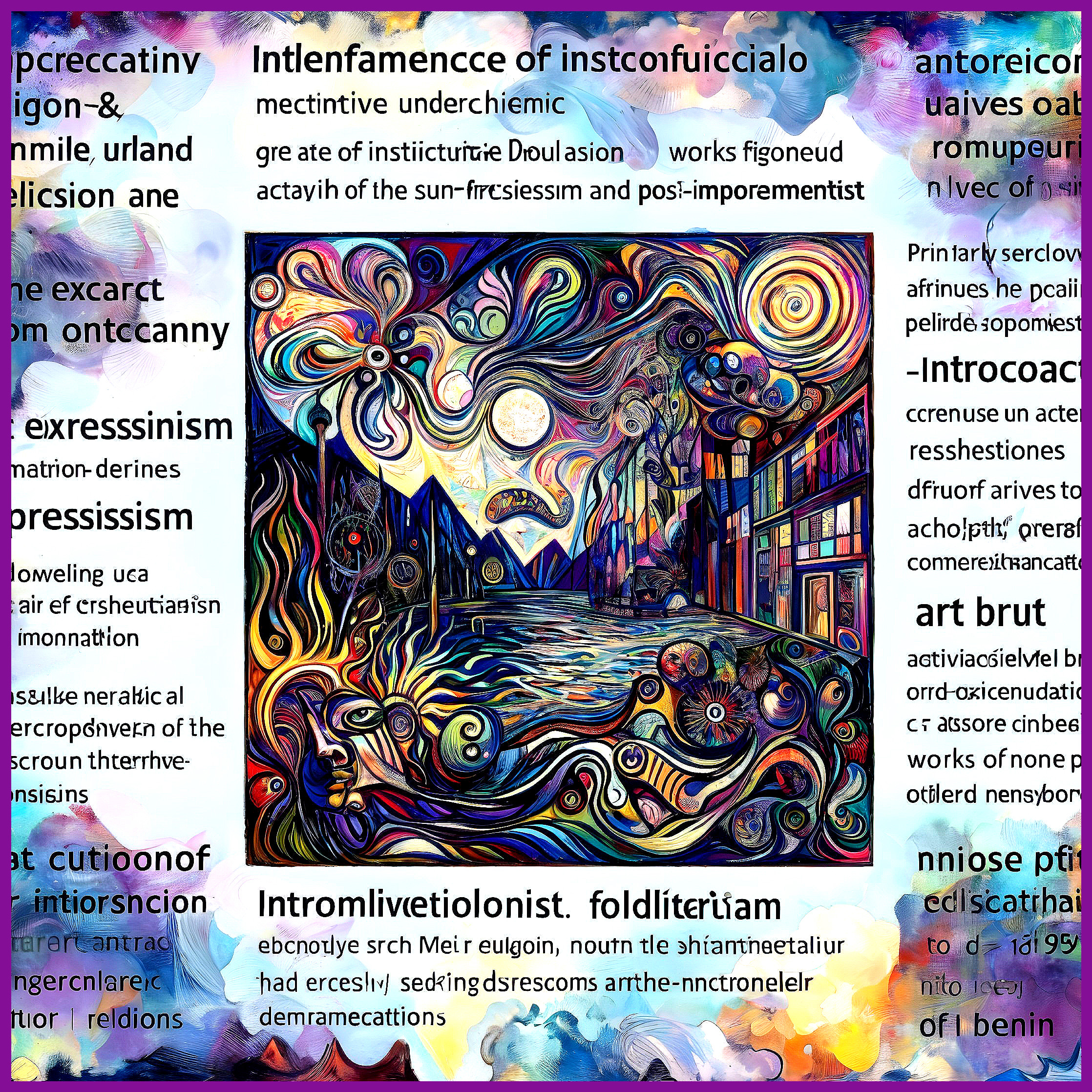 Vibrant Abstract Landscape with Whimsical Cityscape