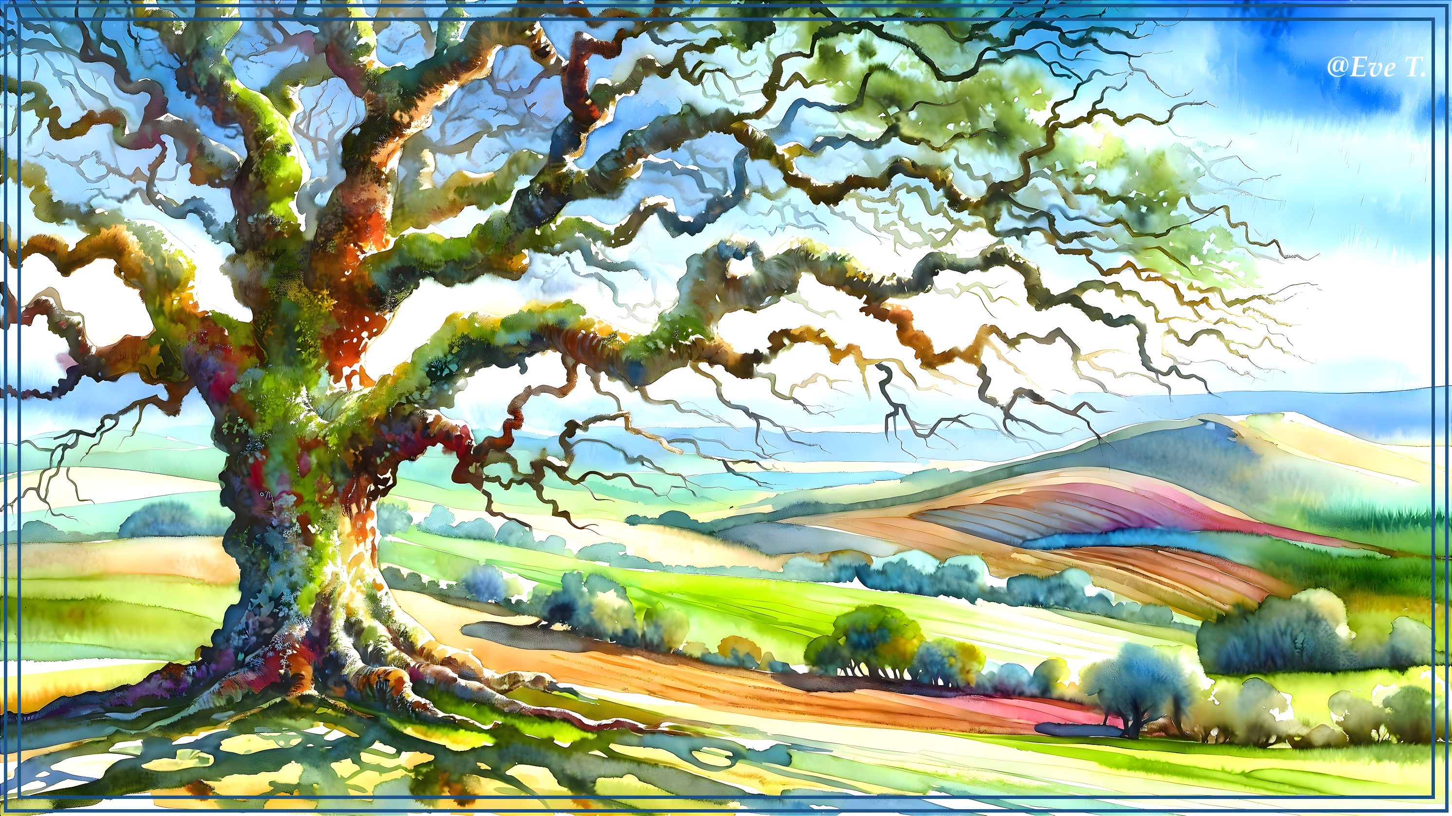 Majestic Tree in Vibrant Natural Landscape Scene