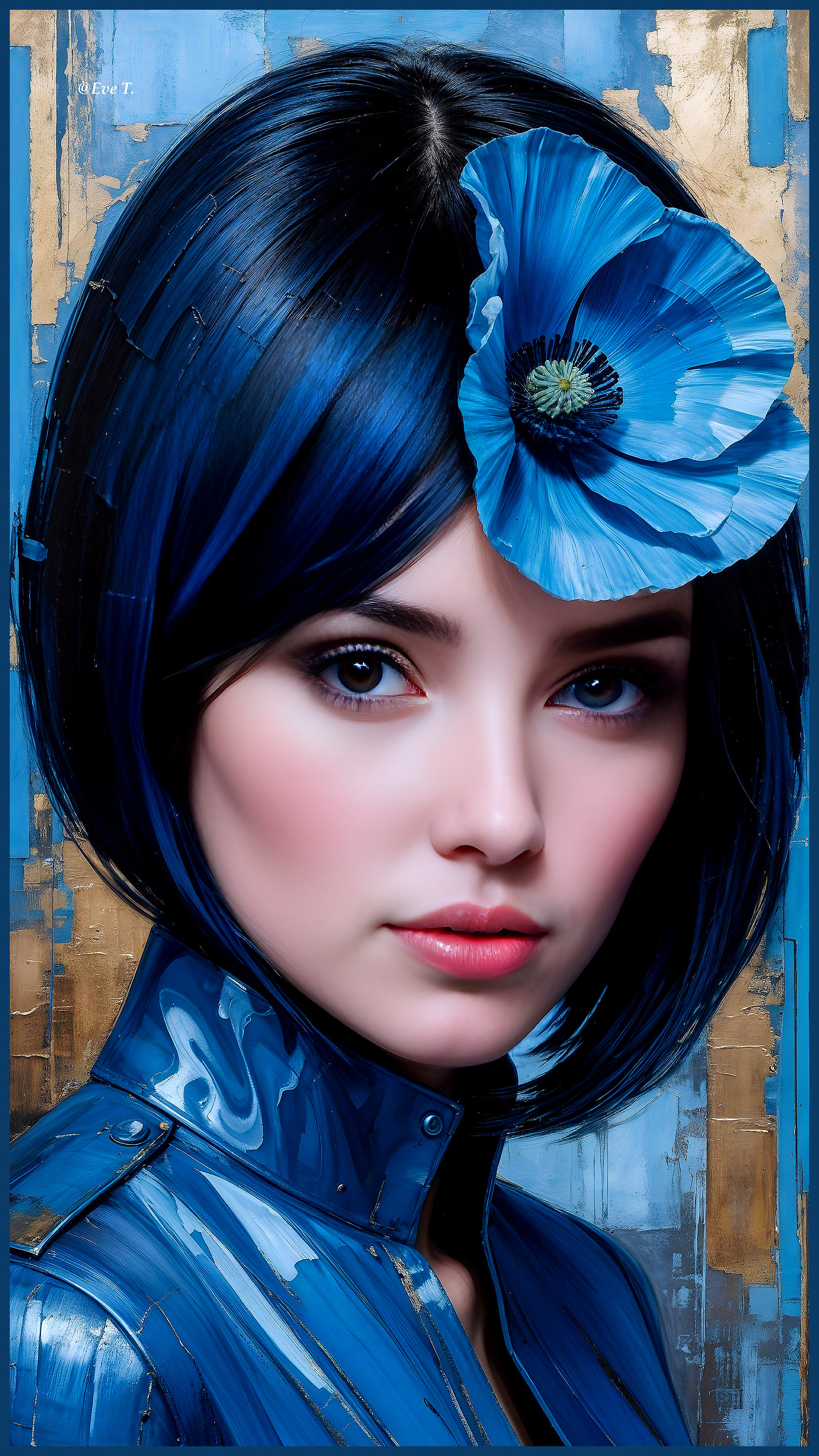 Portrait of a Woman with Blue Hair and Jacket
