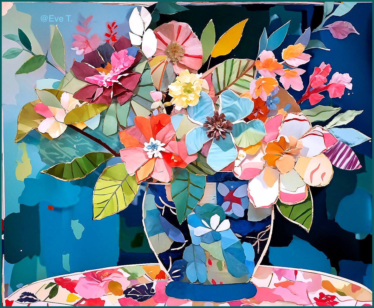 Vibrant Flower Collage in a Vase with Colorful Blooms