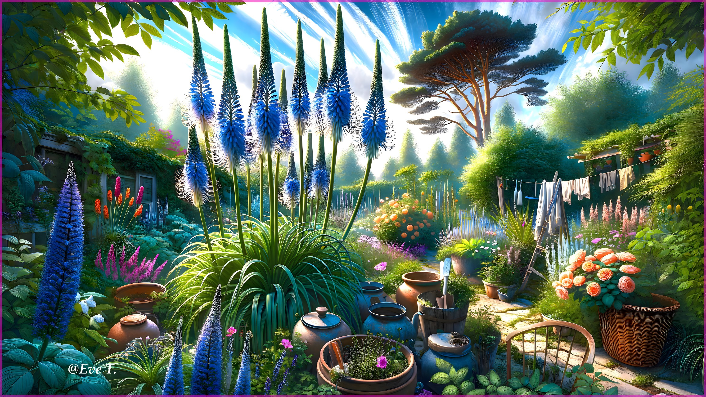 Lush Garden with Colorful Blooms and Sunlight