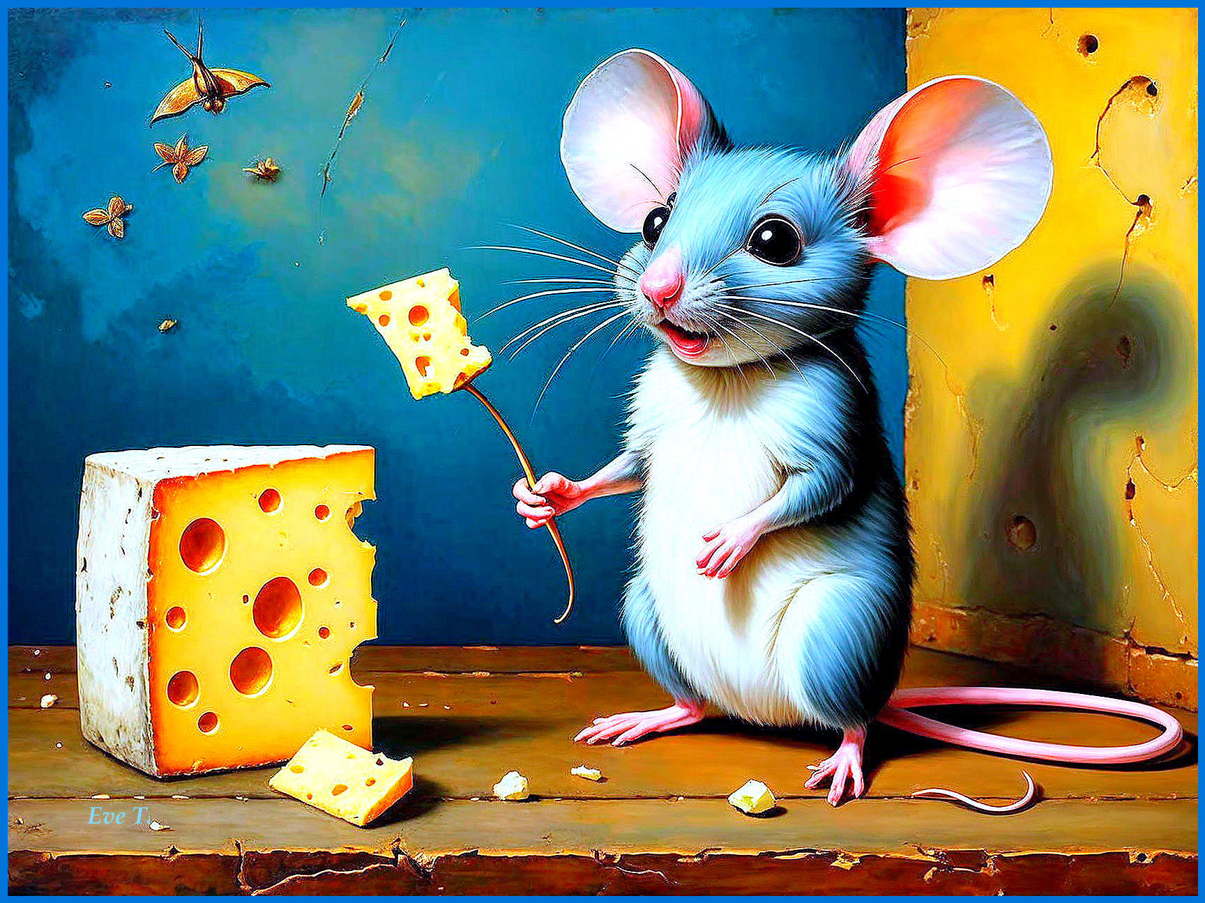 Cartoon Mouse with Cheese in Cheerful Scene