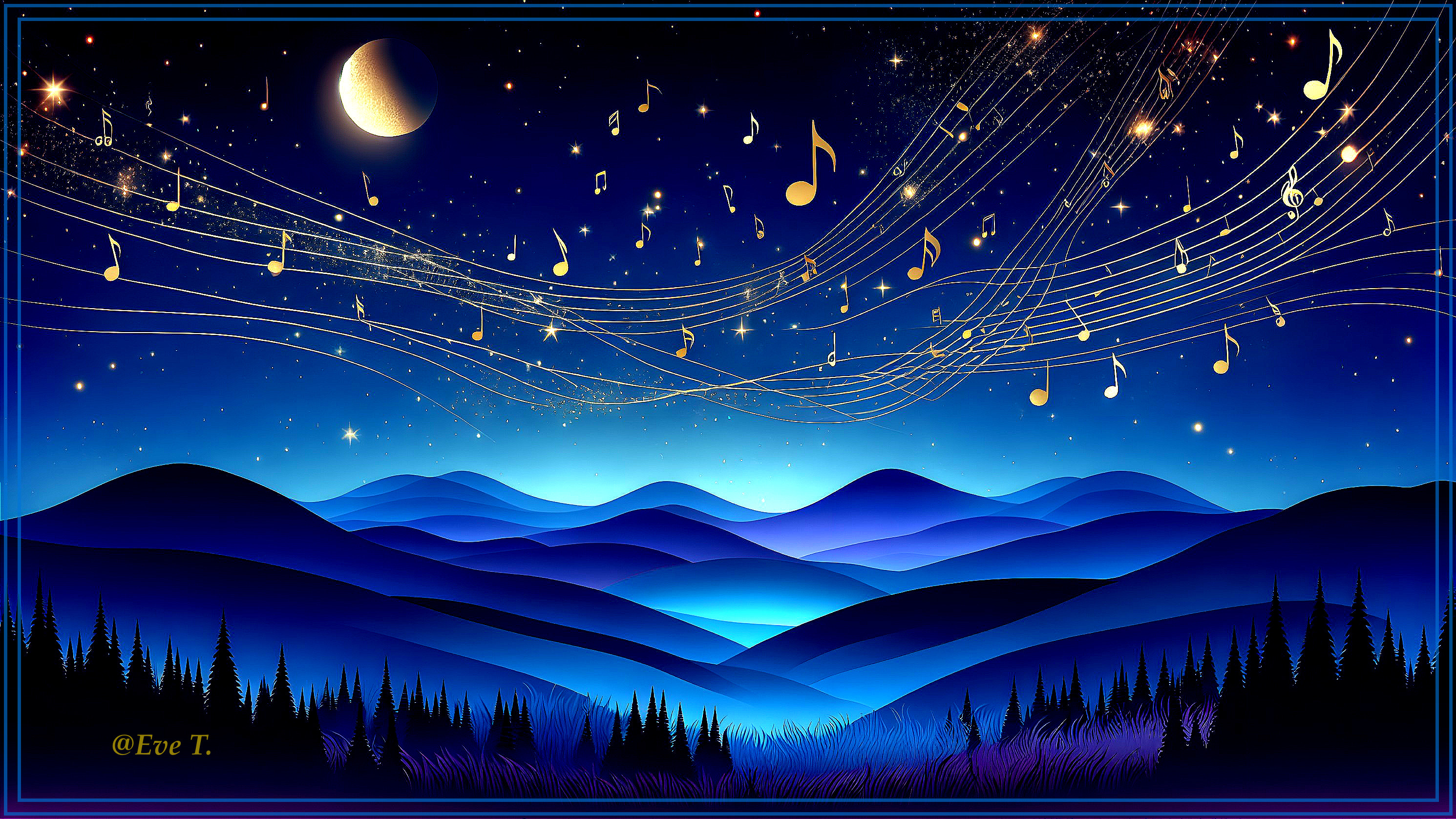 Serene Night Landscape with Starry Sky and Mountains