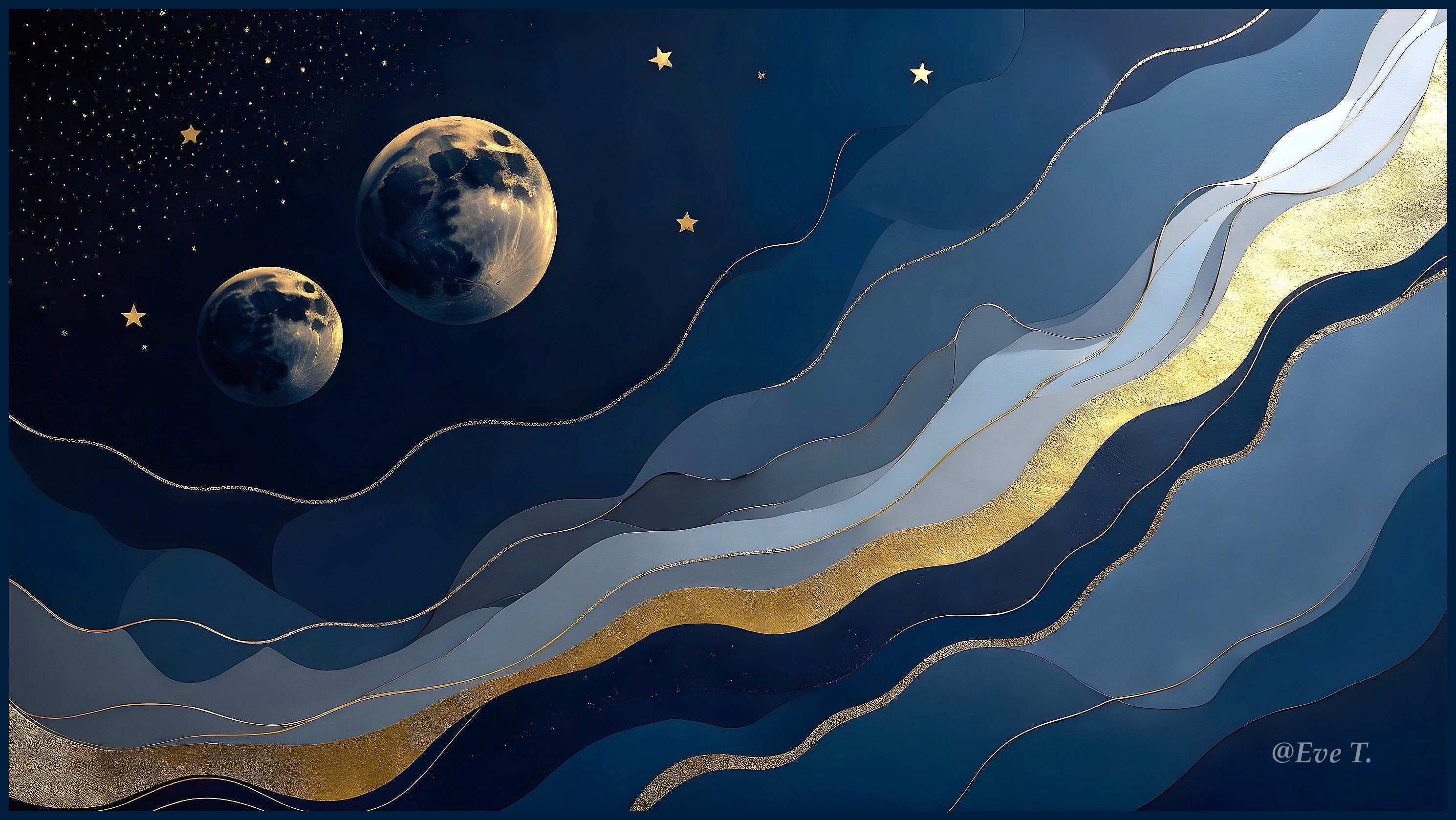 Serene Cosmic Scene with Textured Moons and Stars