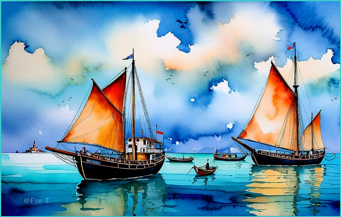 Serene marine scene with sailboats and tranquil waters