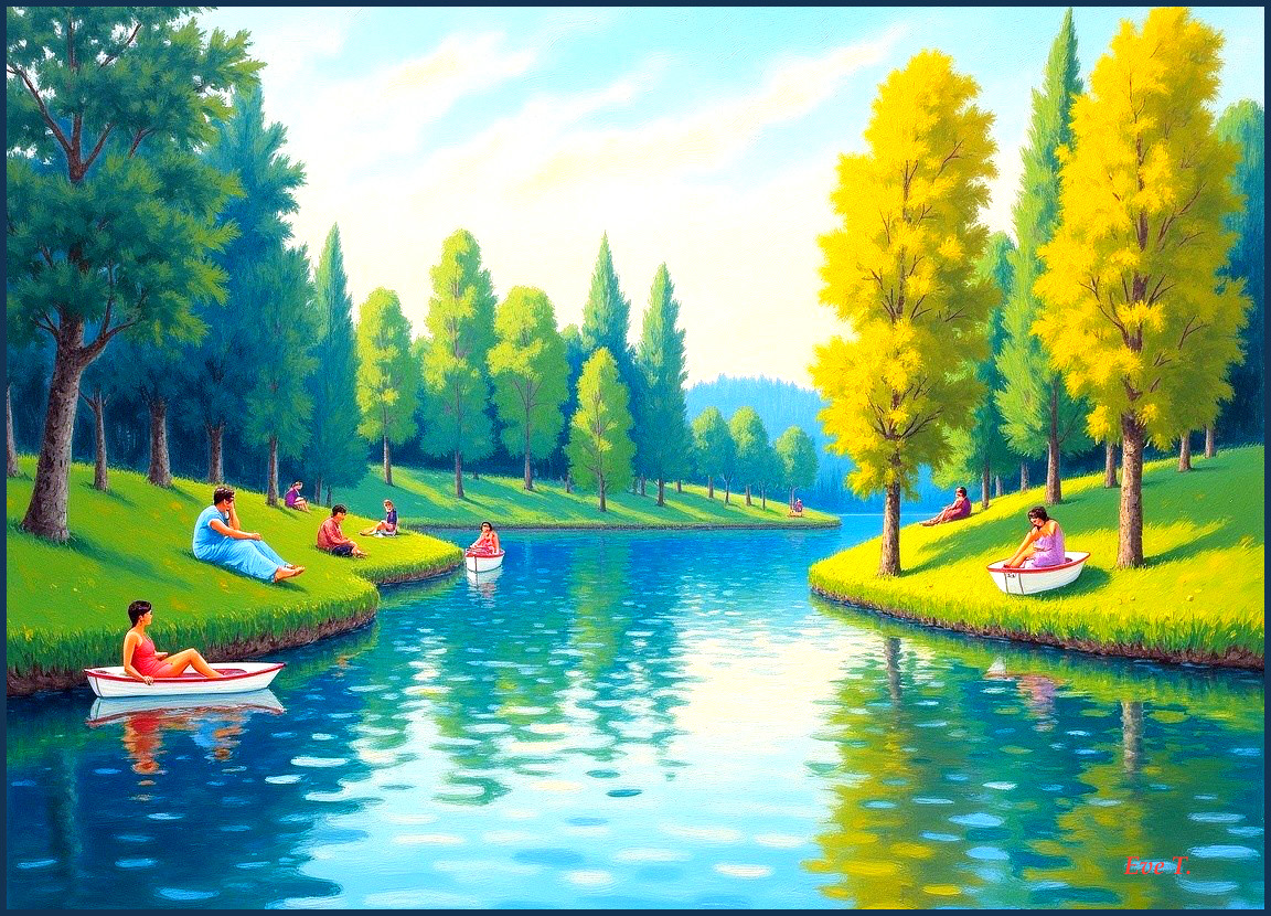 Serene landscape with winding river and vibrant trees