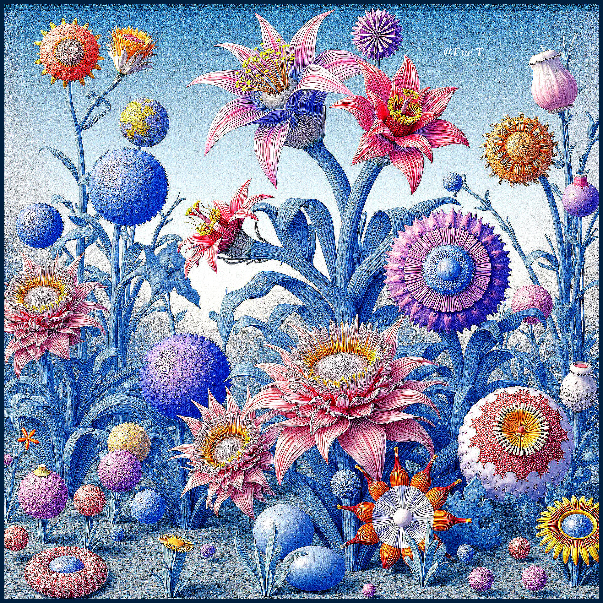 Surreal Garden with Colorful Imaginative Flowers