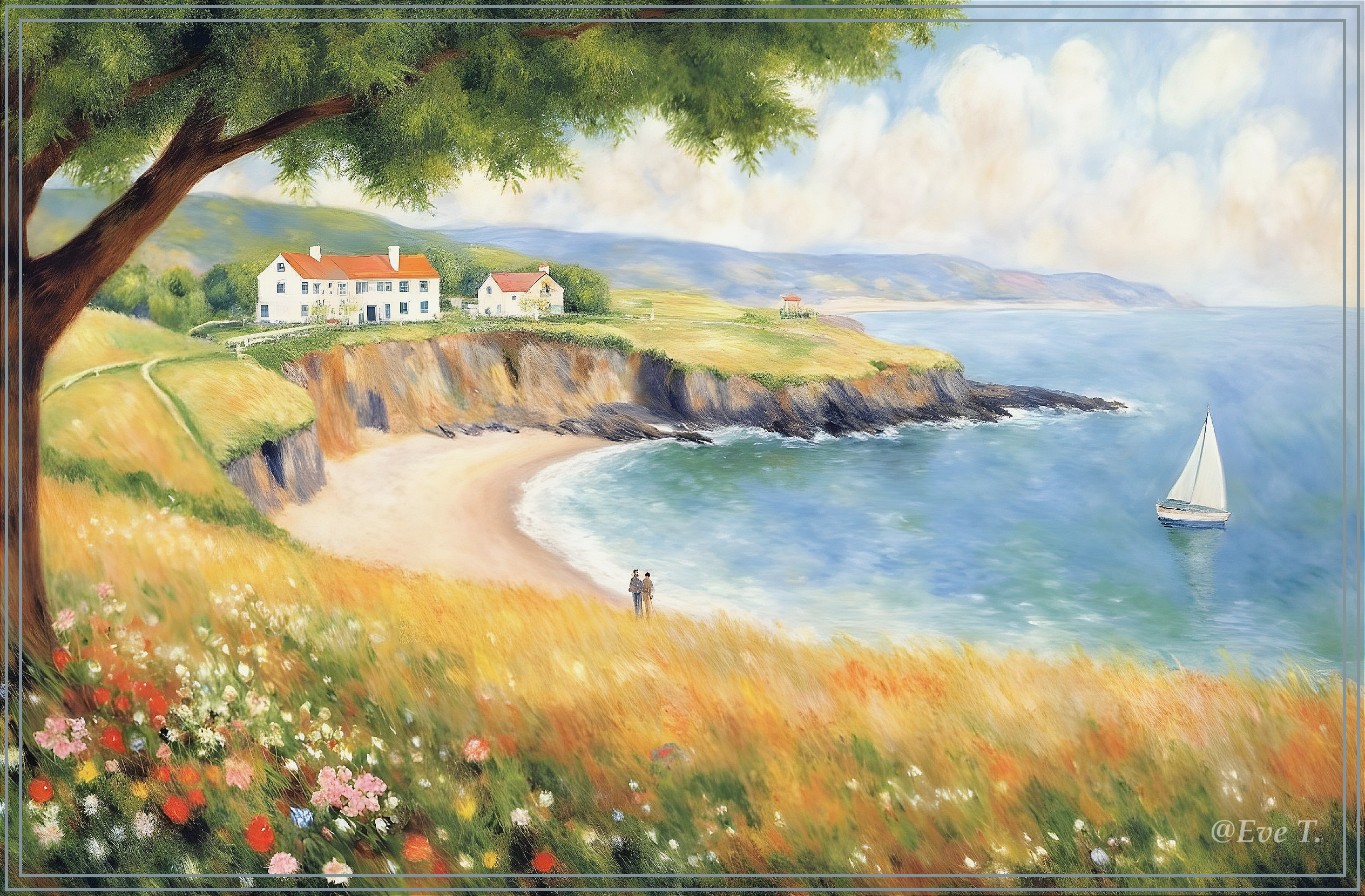 Coastal Landscape with Sandy Beach and Cliffs
