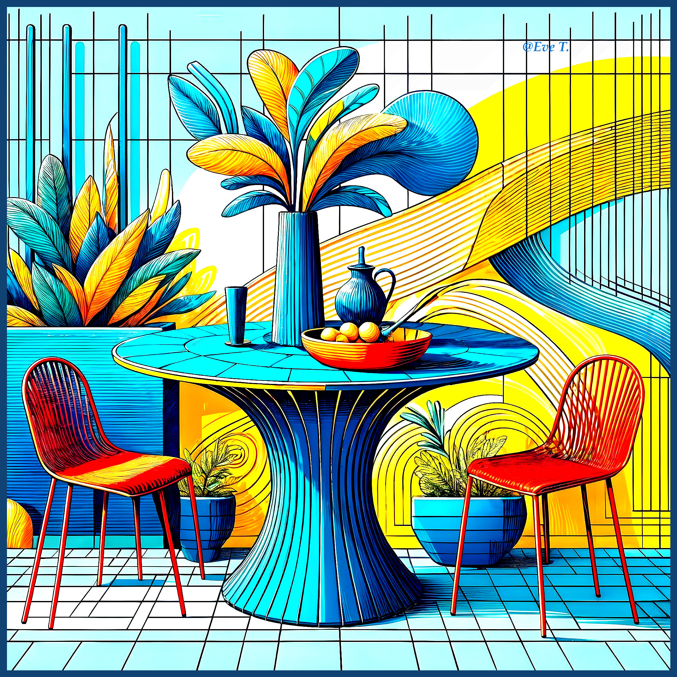 Modern Interior with Colorful Table and Chairs