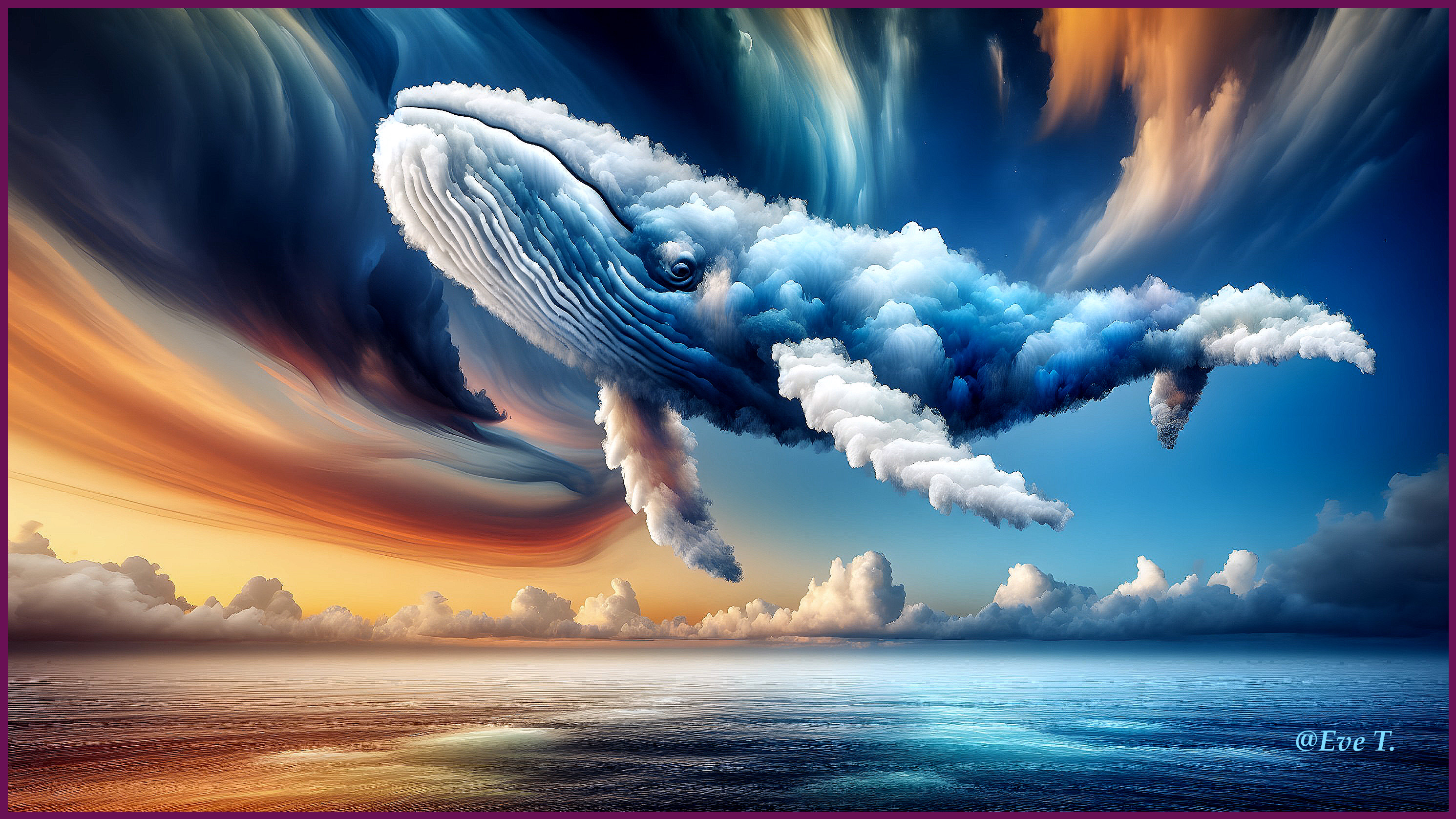 Whale Shaped Clouds in a Vibrant Sky Over Ocean