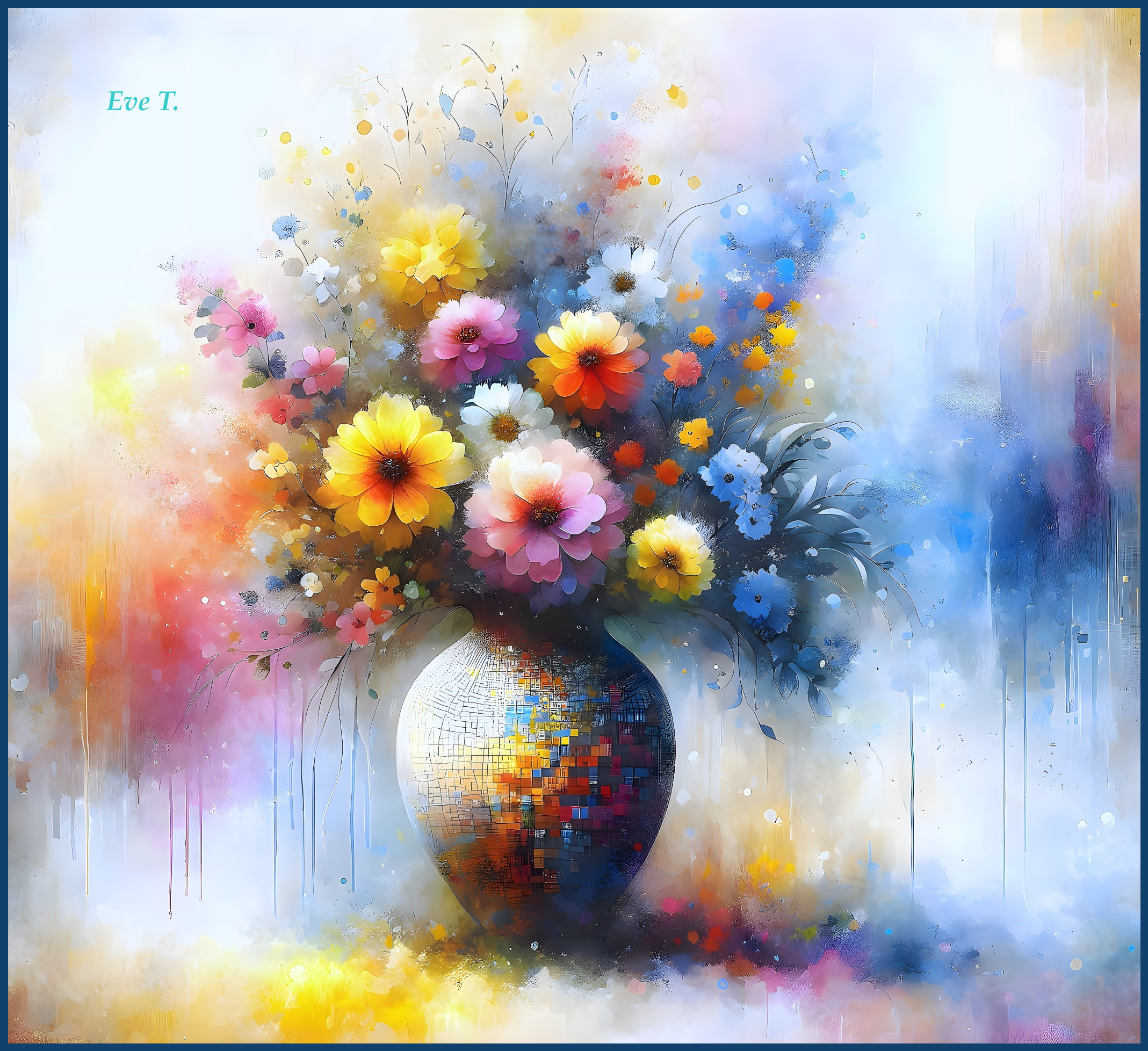 Vibrant Bouquet of Colorful Flowers in Textured Vase