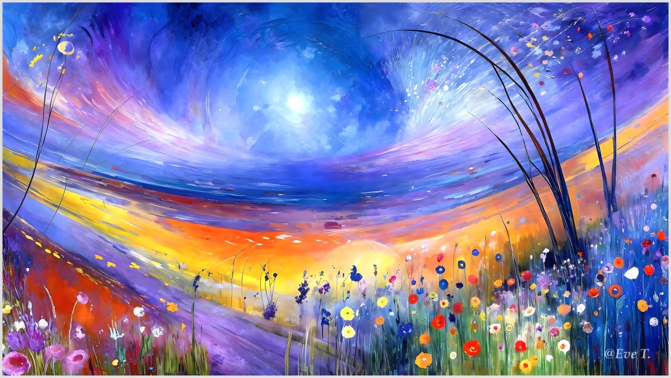 Vibrant Abstract Landscape with Colorful Flowers