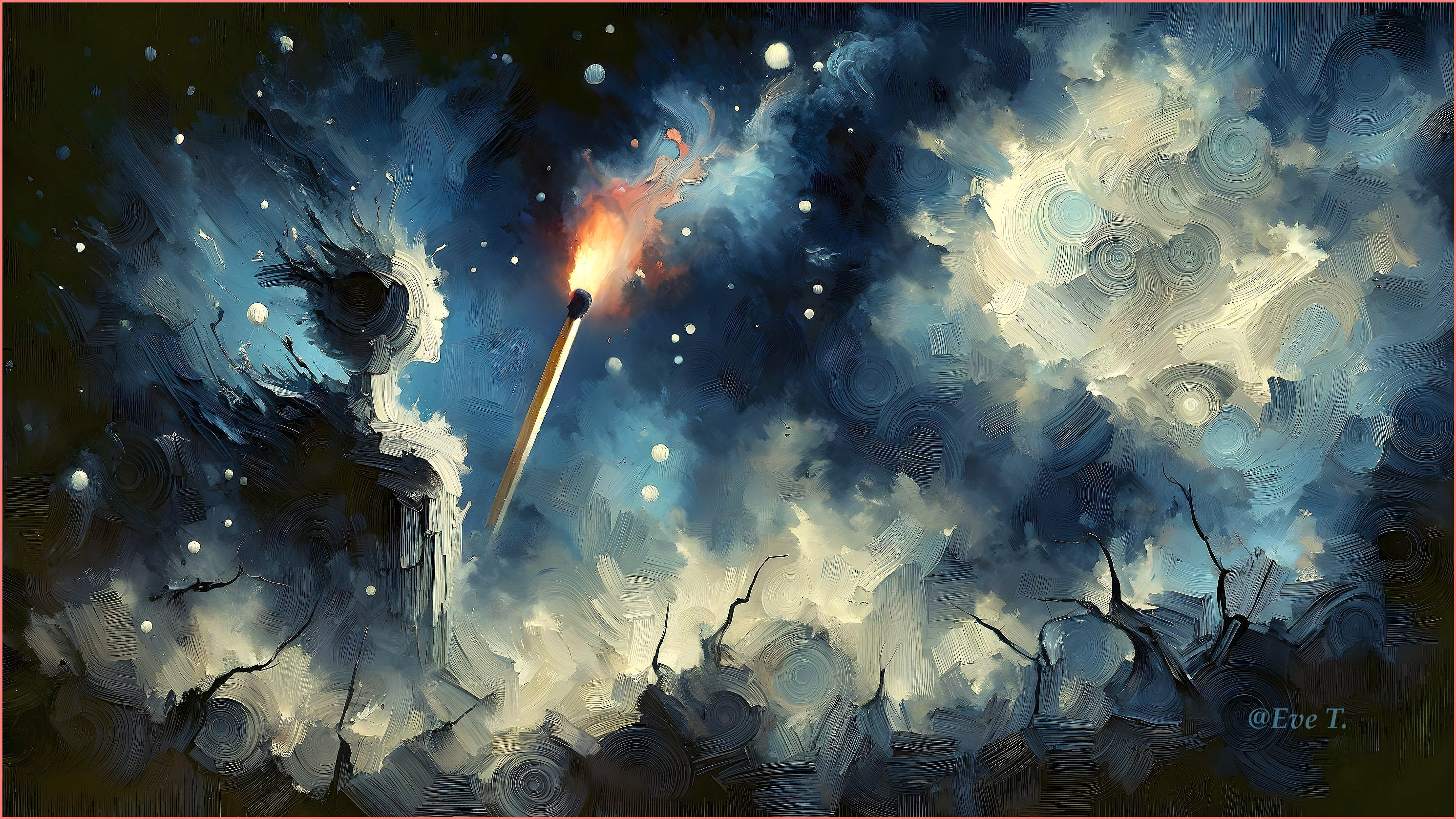 Surreal Artwork of Cosmic Elements and Dark Figure