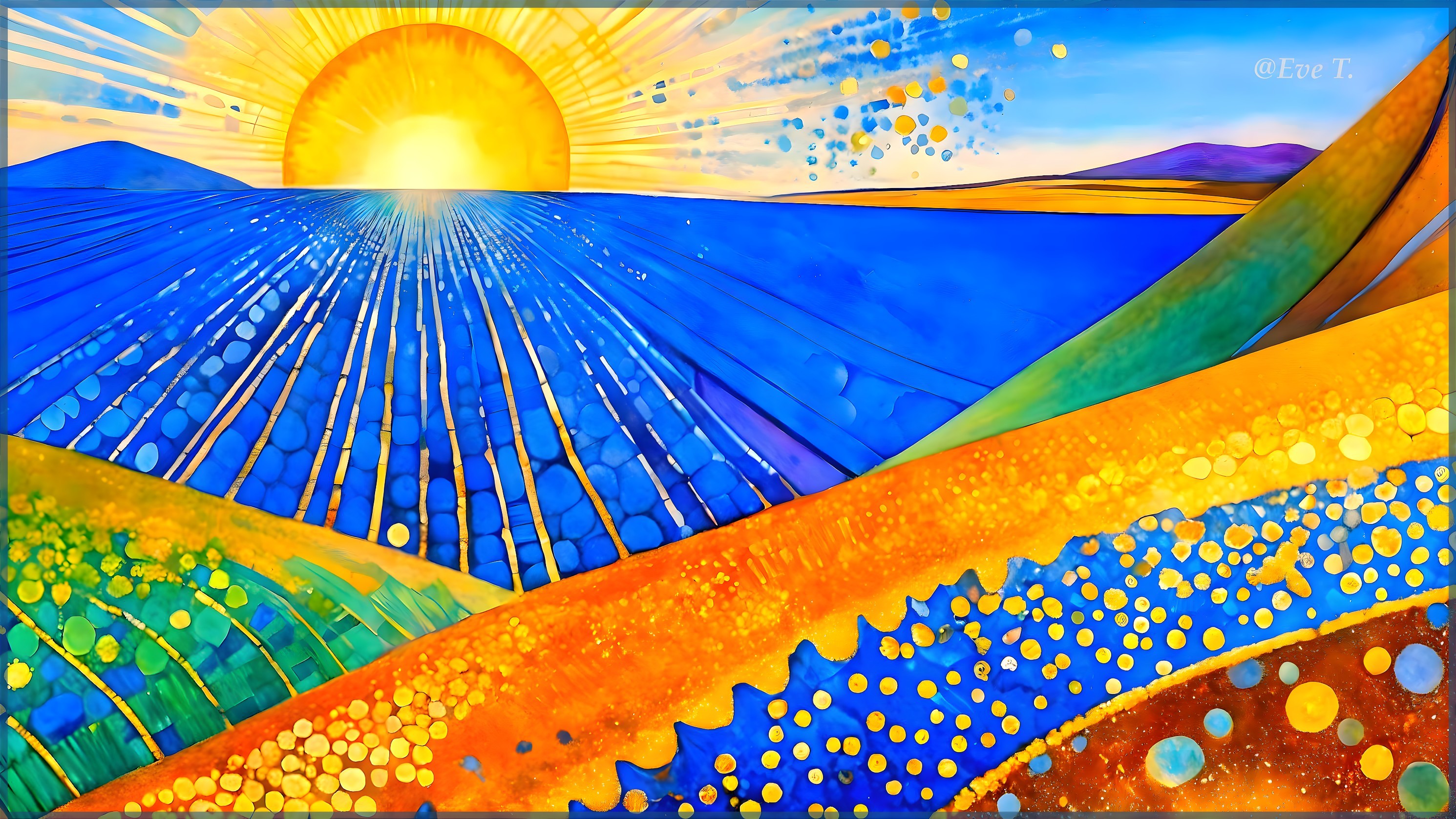 Vibrant Abstract Landscape with Radiant Sunrise