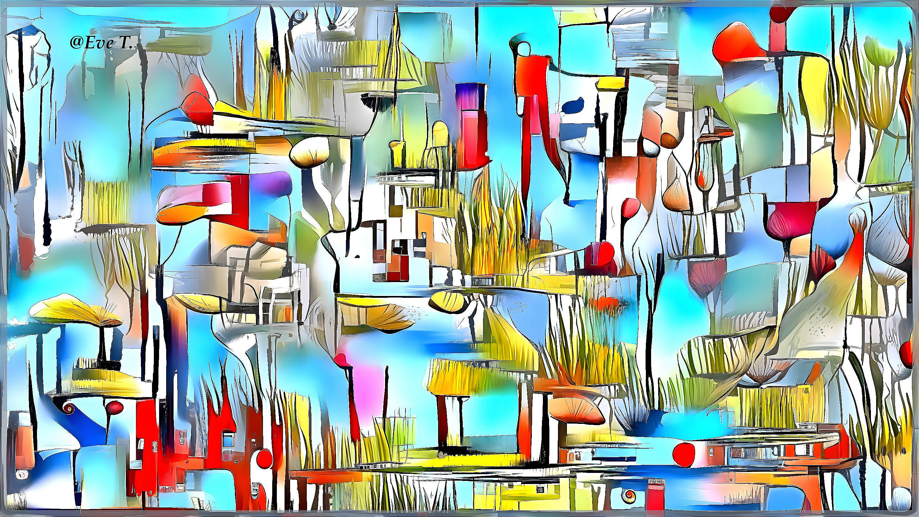 Abstract Landscape with Vibrant Colors and Shapes