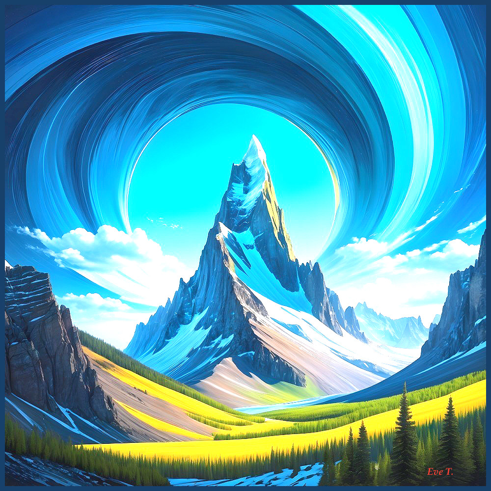 Majestic Mountain with Snowy Peak and Lush Meadows