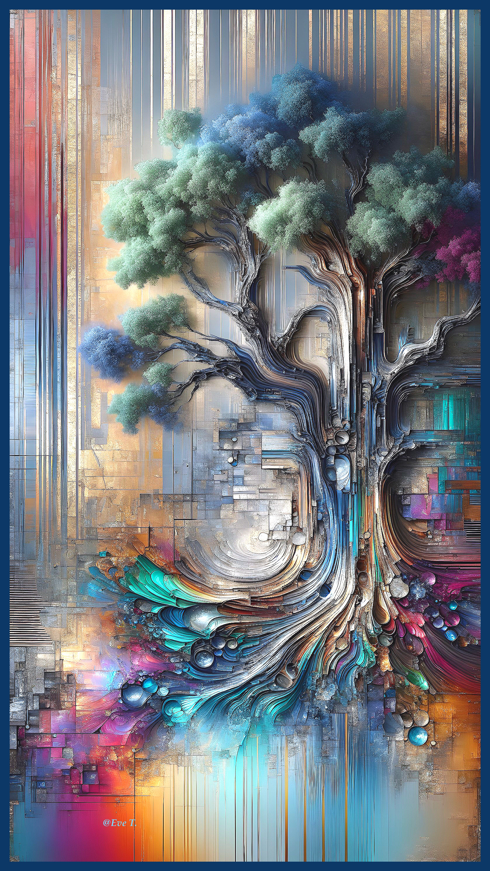Abstract Tree with Colorful Background and Patterns