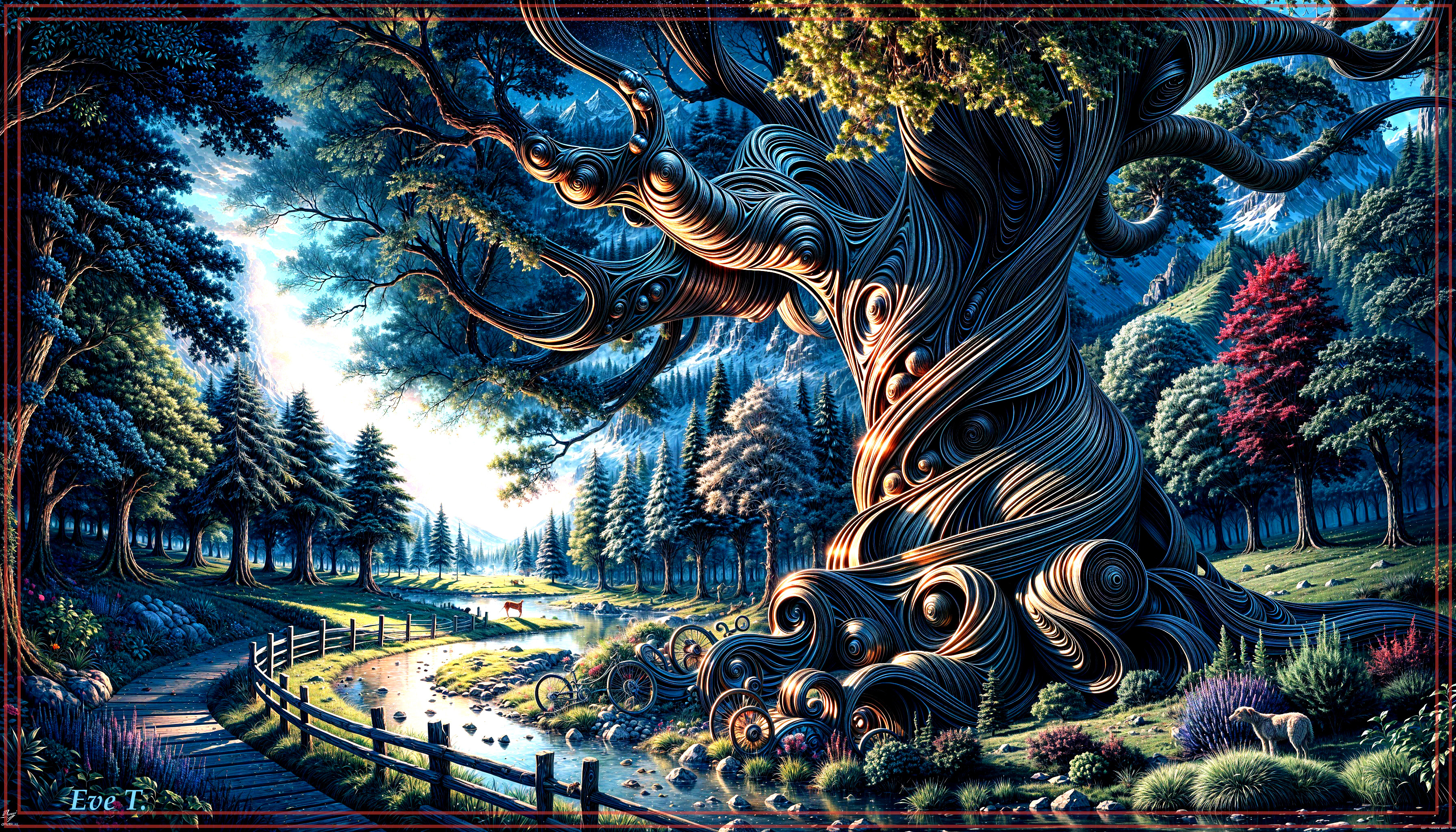 Majestic Tree in Serene Enchanted Landscape