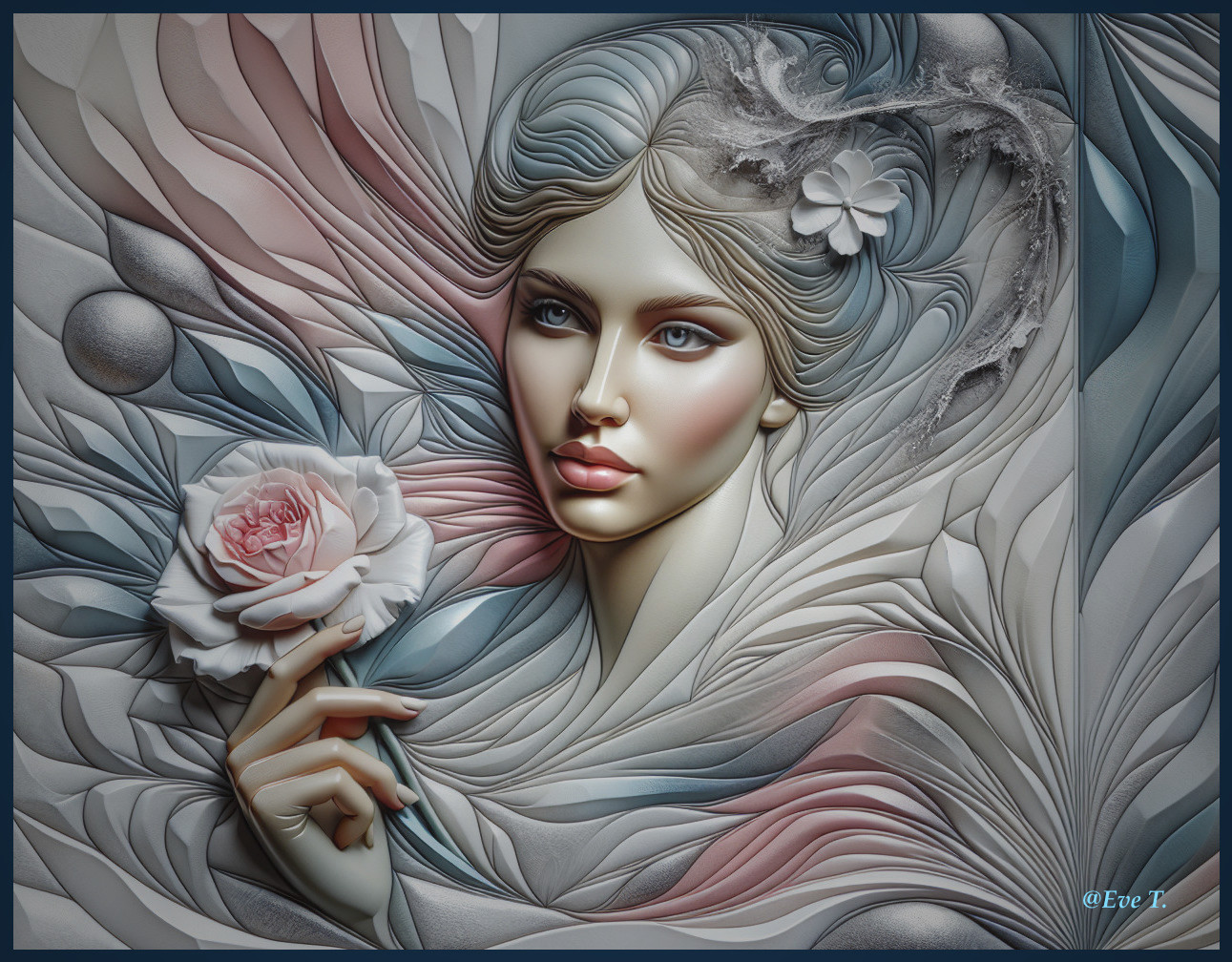Stylized Female Figure with Abstract Pastel Elements