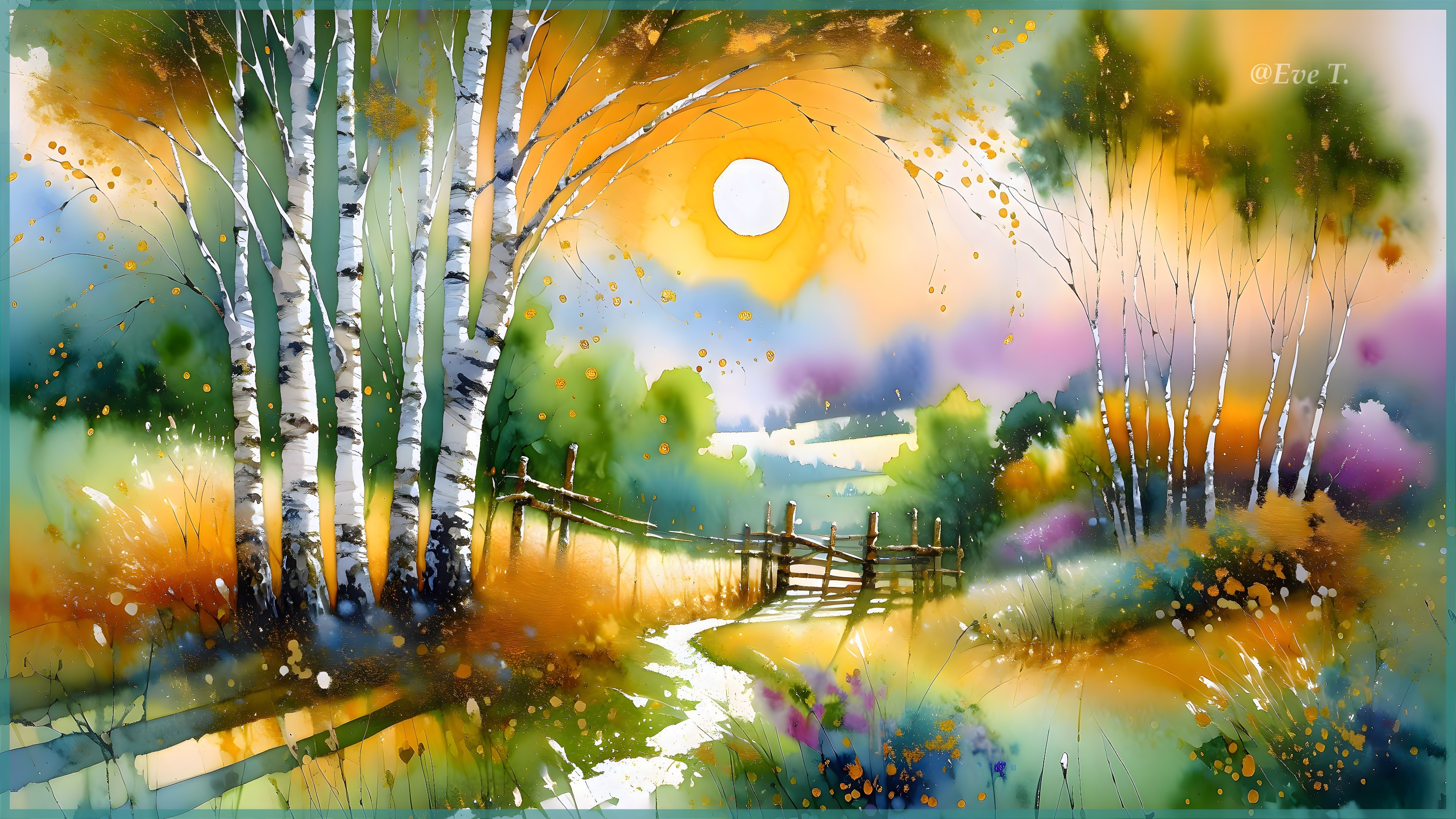 Autumn Landscape with Birch Trees and Rolling Hills