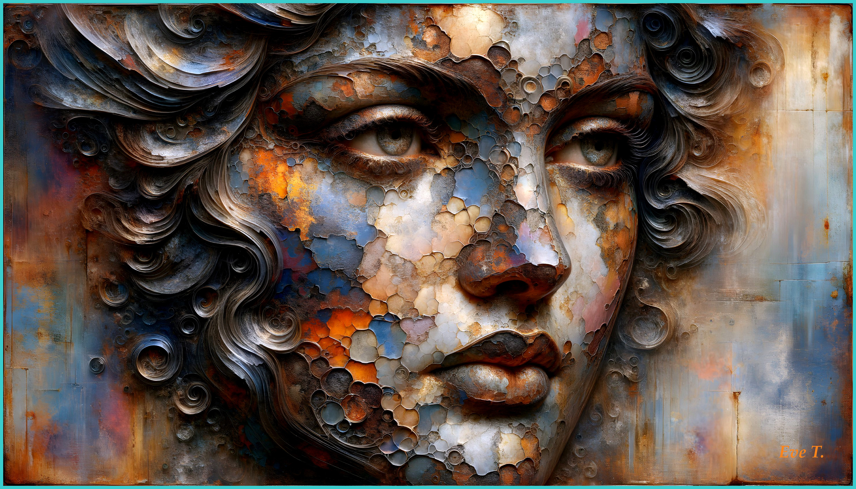 Abstract Portrait of a Woman with Metallic Textures