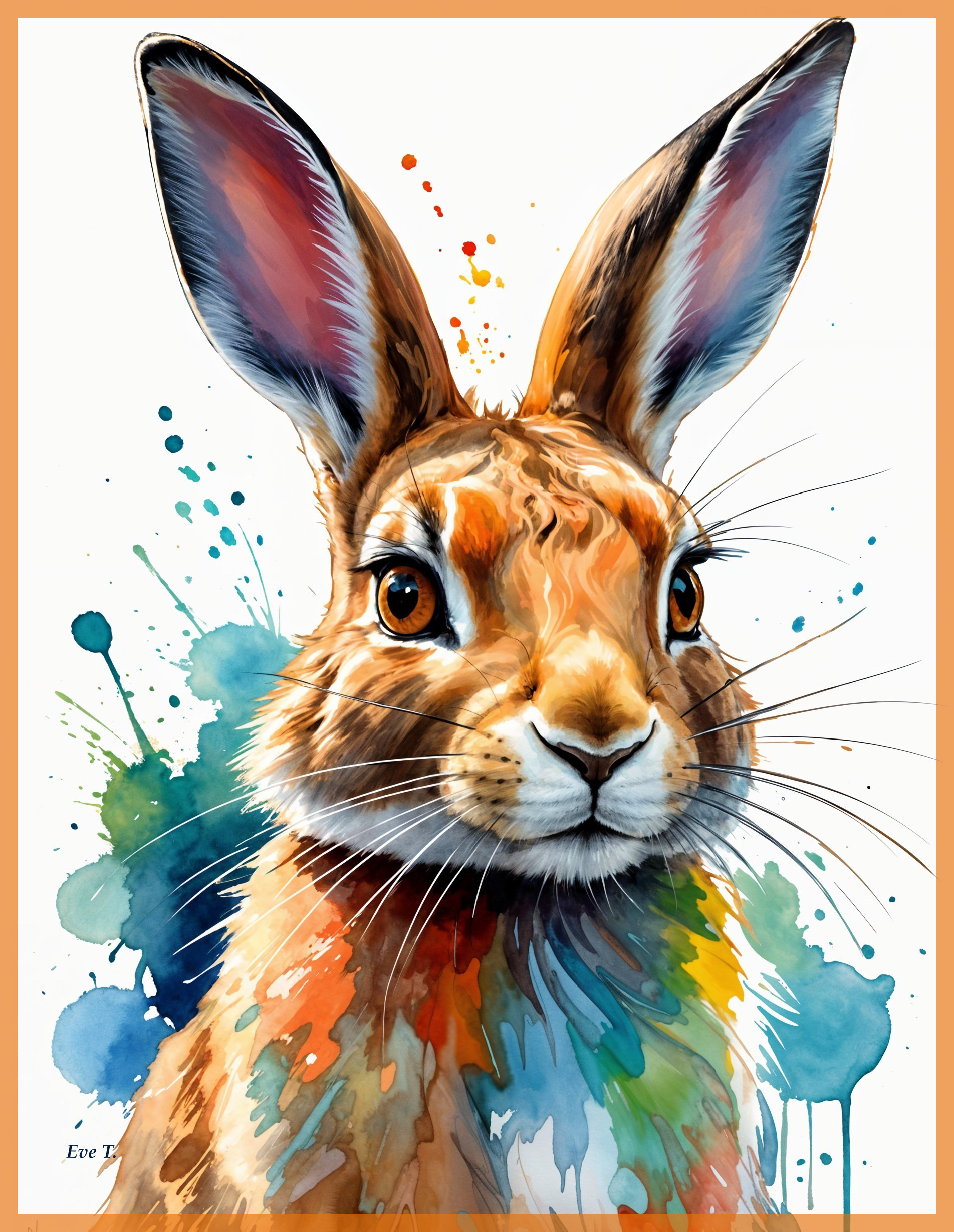 Vibrant Watercolor Illustration of a Rabbit Portrait