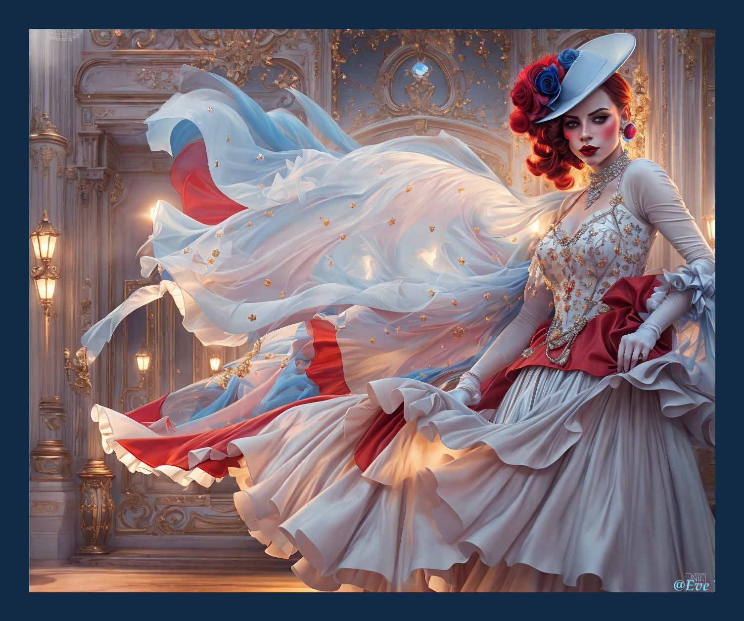 Lavish Setting with Elegantly Dressed Woman in Gown