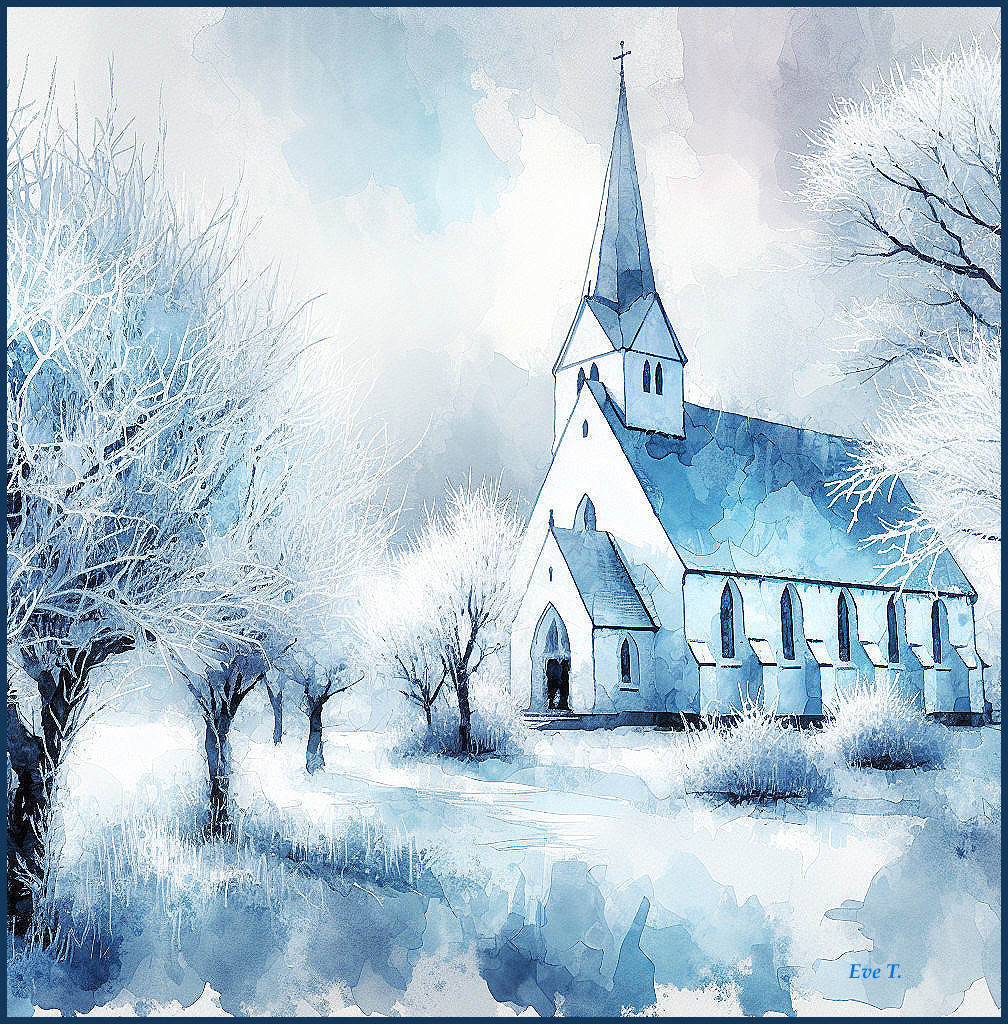 Winter Landscape with Church and Snowy Trees