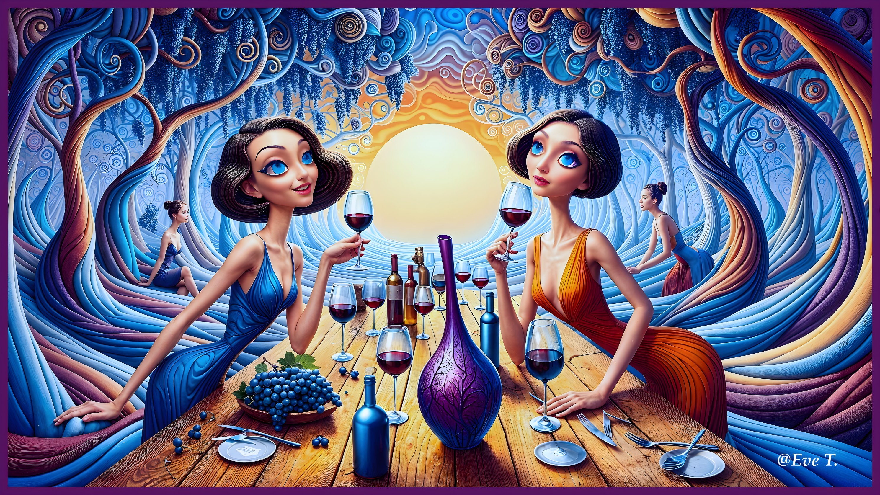 Elegant Gathering of Women in Enchanted Forest