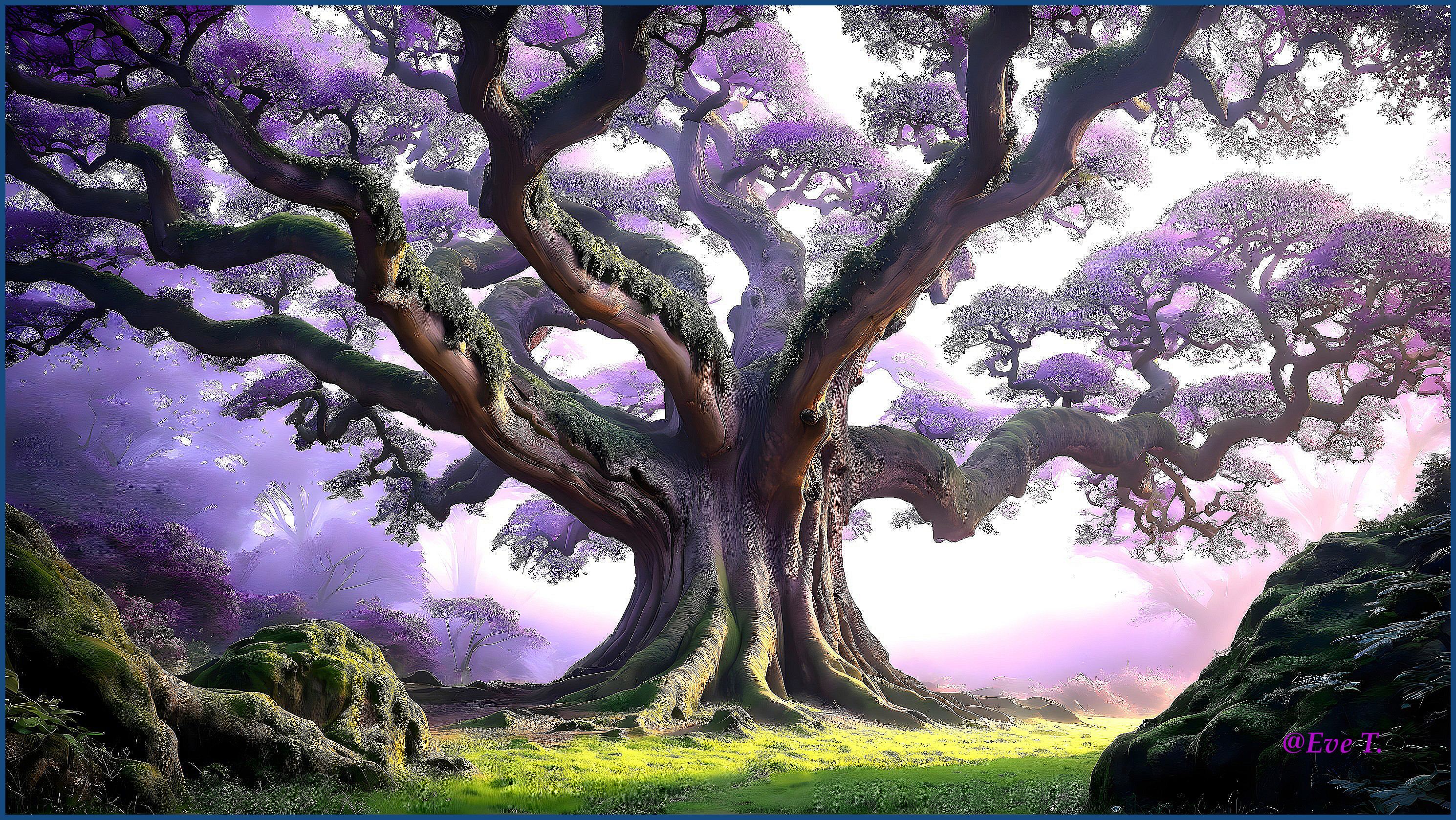 Majestic ancient tree with vibrant purple leaves