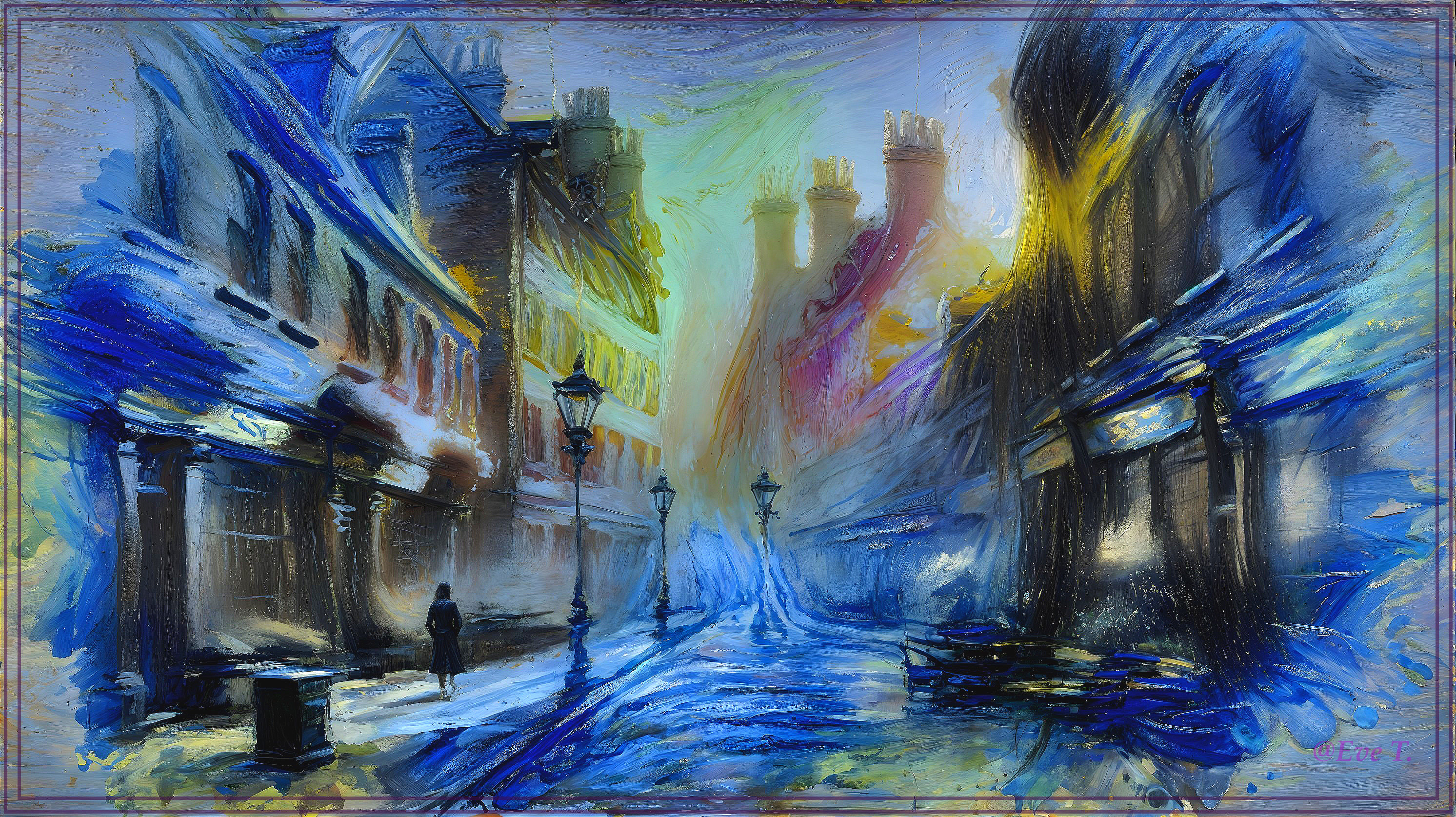 Impressionistic Scene of a Misty Street at Dusk