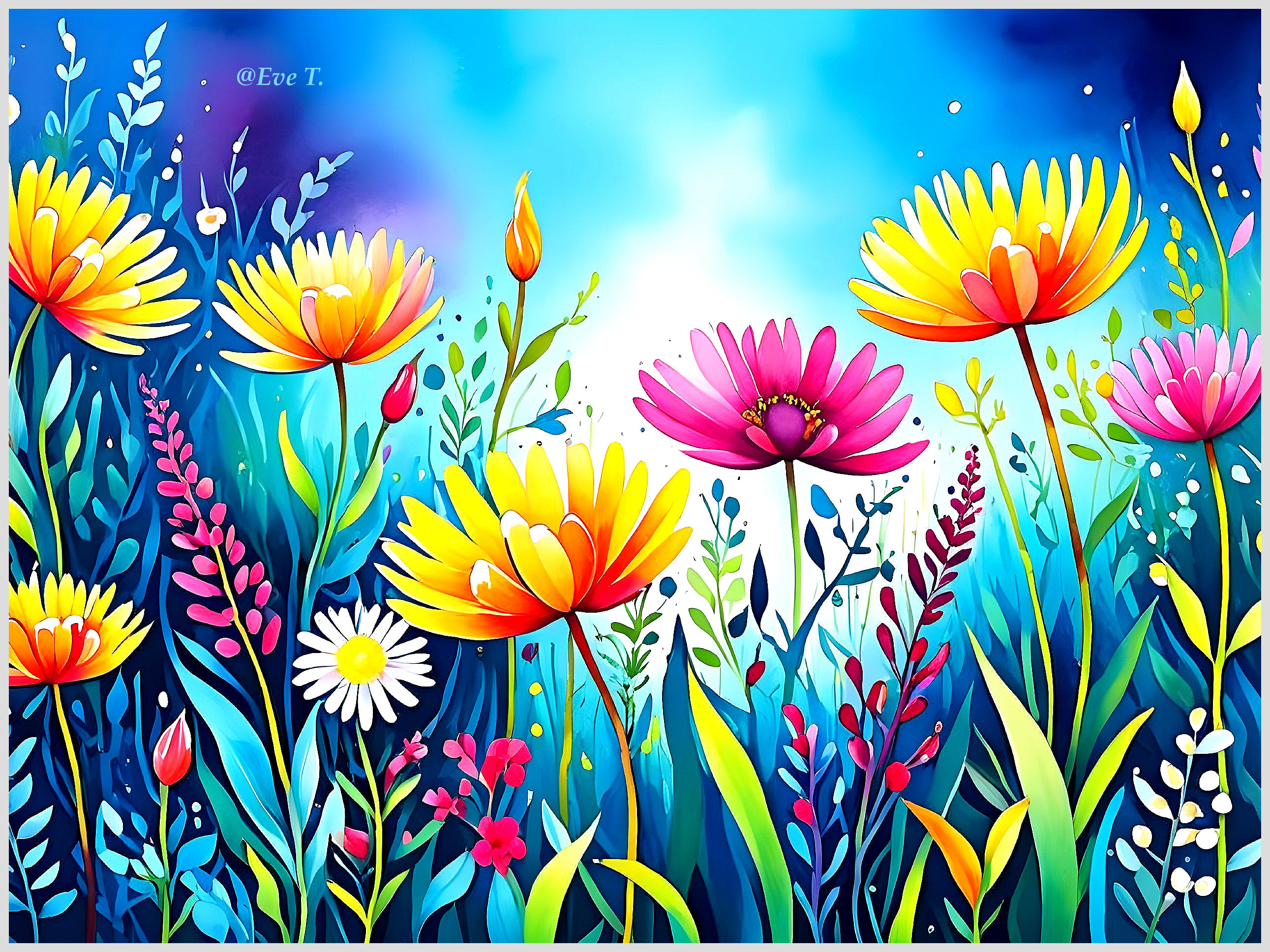 Vibrant Garden Scene with Colorful Flowers and Leaves