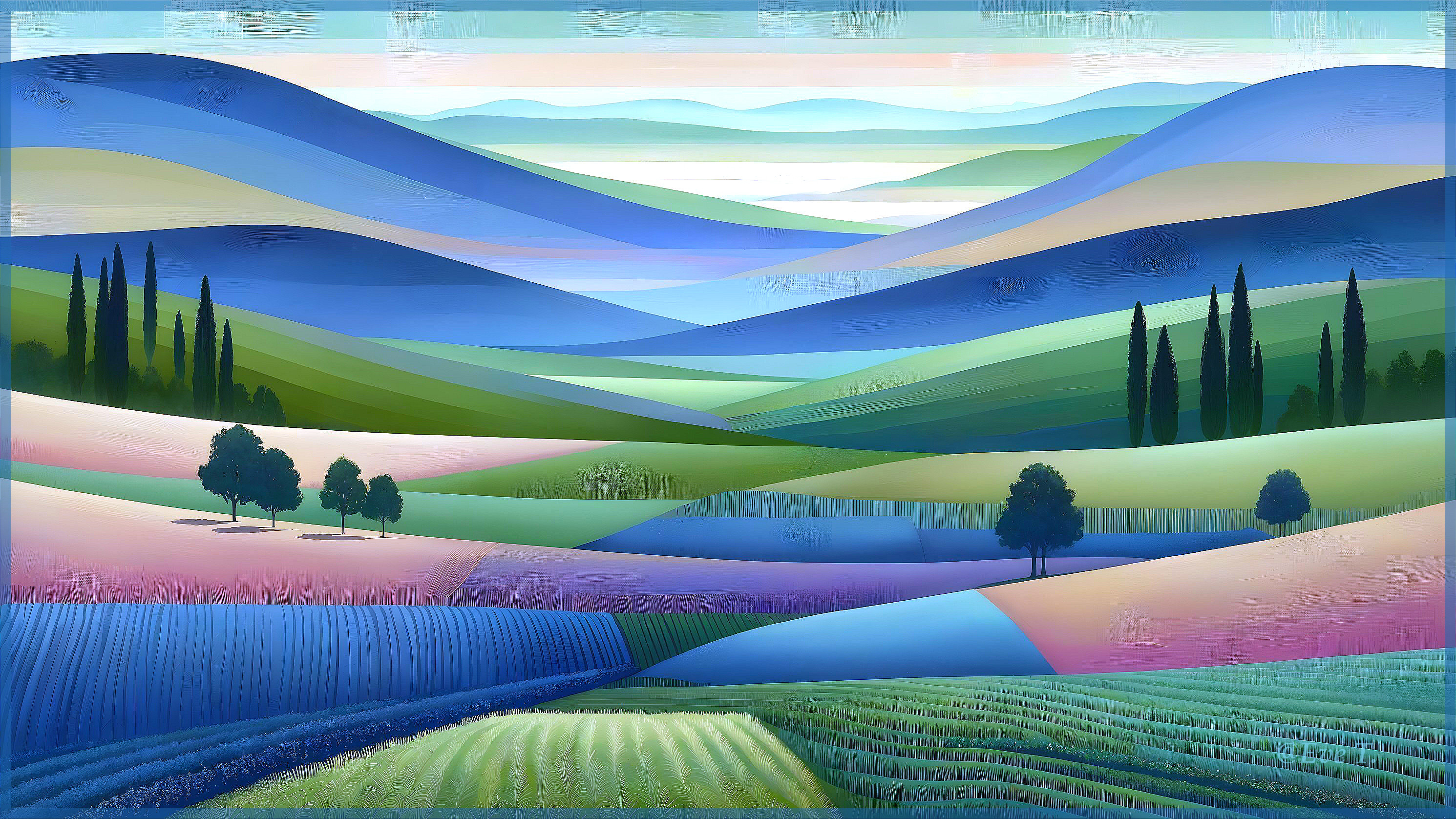 Serene Landscape of Rolling Hills and Gentle Valleys