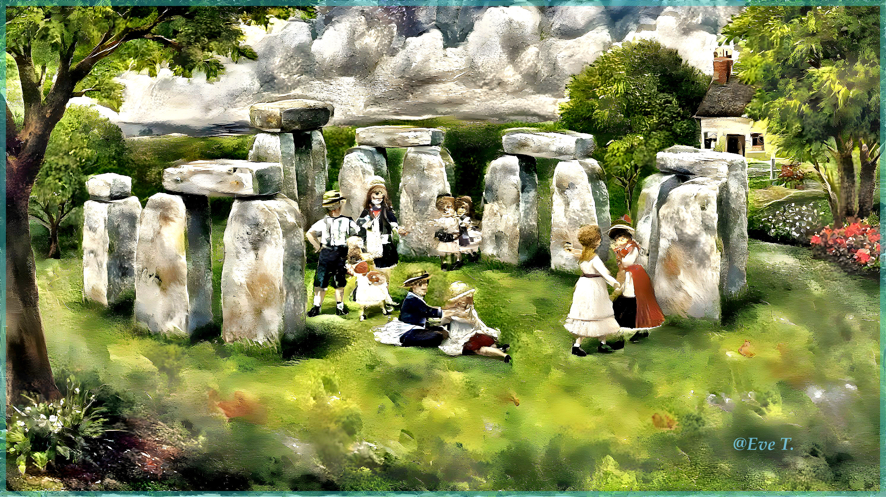 Children Playing at Stonehenge Surrounded by Nature