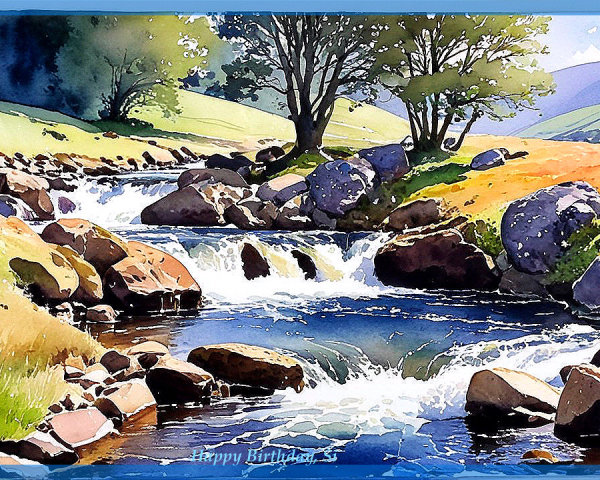 Serene Landscape with River and Lush Greenery