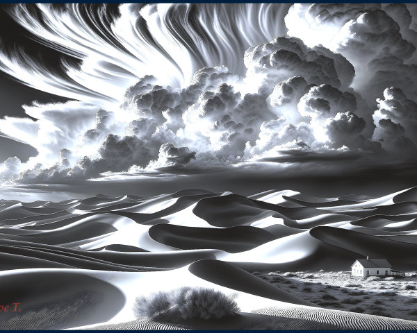 Dramatic Black-and-White Landscape with Sand Dunes