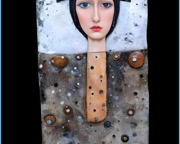 Stylized Female Face Sculpture with Abstract Background