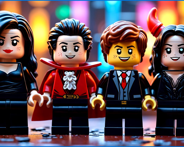 LEGO Figures in Halloween Costumes with Colorful Lights