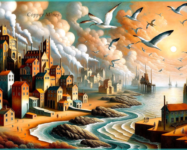 Vibrant Coastal Town Landscape with Whimsical Houses