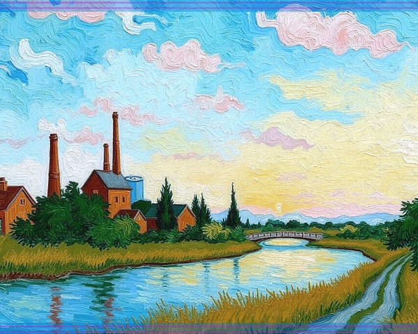 Vibrant Landscape with River and Charming Bridge