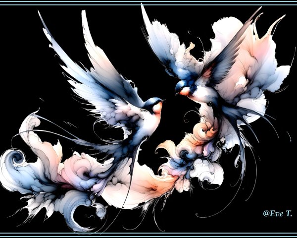 Stylized Birds in Flight with Vibrant Patterns