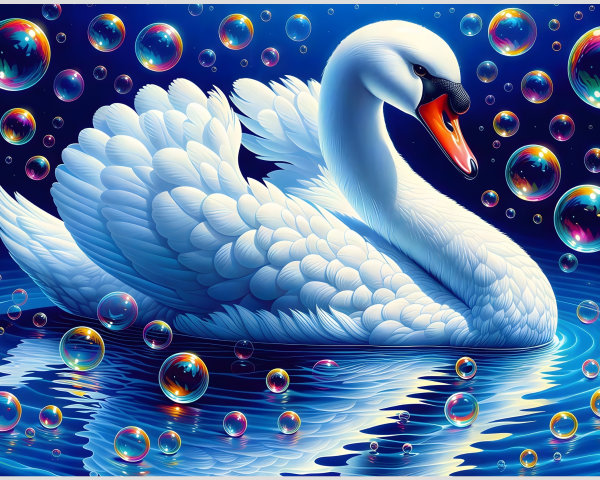 Majestic White Swan on Serene Blue Water Surface