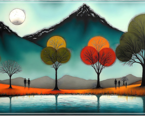 Serene Landscape with Colorful Foliage and Mountains