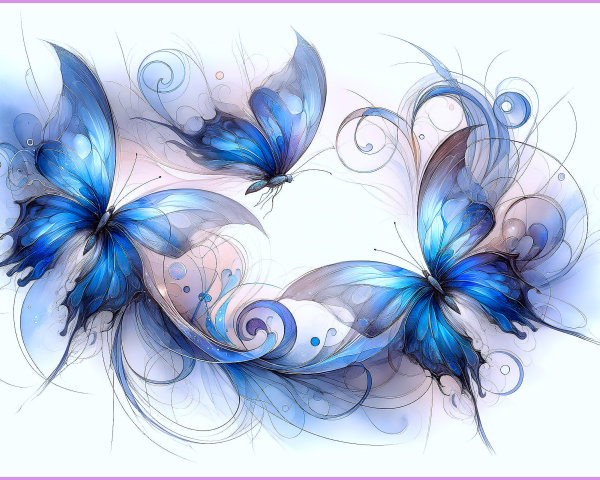 Vibrant Illustration of Three Blue Butterflies in Nature