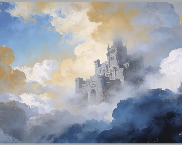 Realistic Matte Painting of a Castle in Clouds