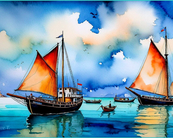 Serene marine scene with sailboats and tranquil waters