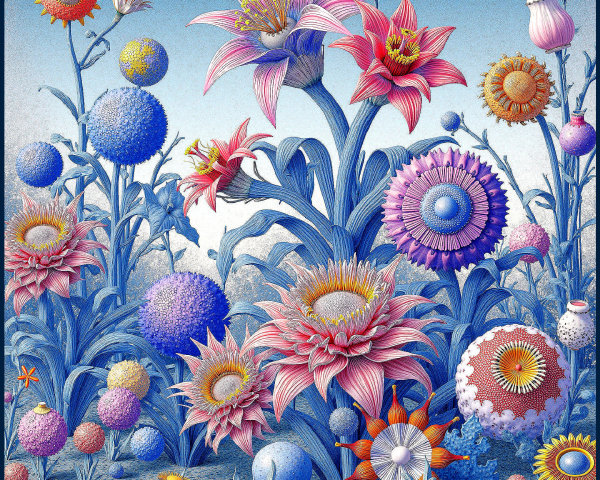 Surreal Garden with Colorful Imaginative Flowers
